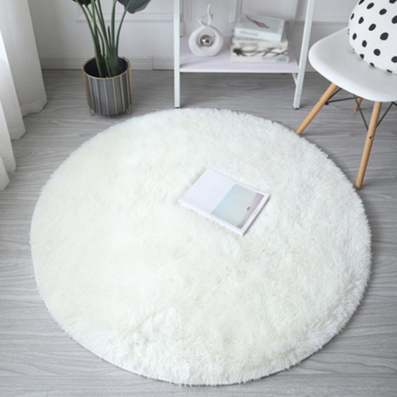 Round Plain Area Rug Polyester Shag Carpet Pet Friendly Rug for Home Decoration