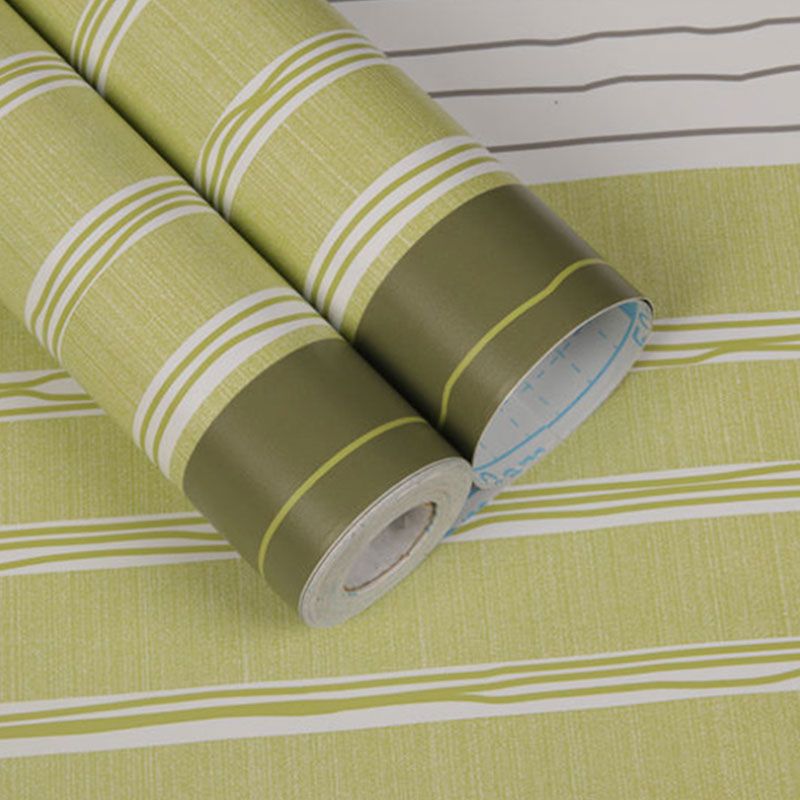 Simple Stripe Wallpaper Roll Countryside Self-Adhesive Wall Art in Green, 48.4 sq ft.