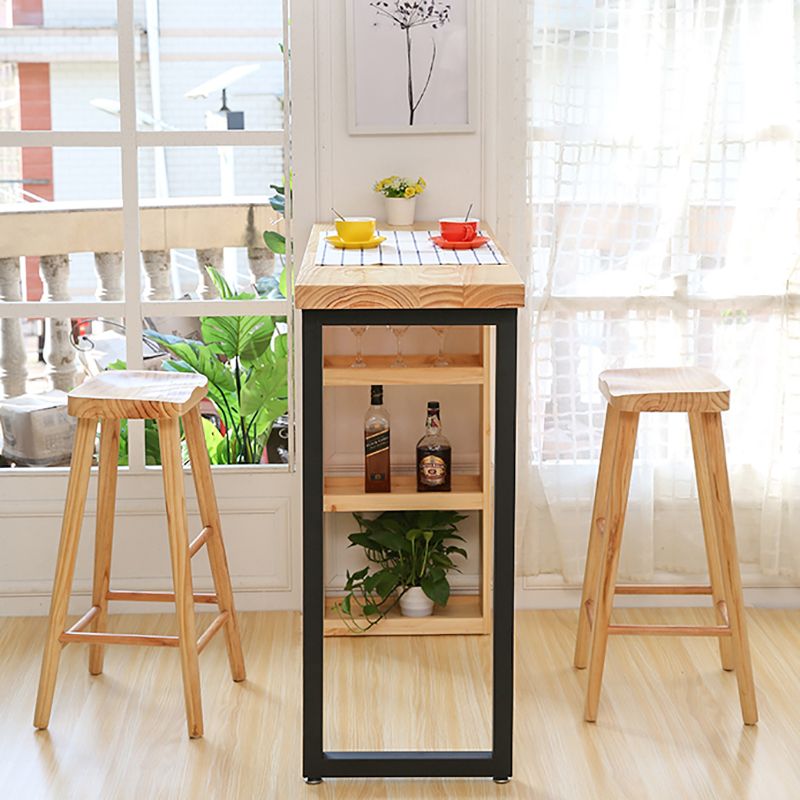 Pine Wood Bistro Table with Storage Modern Pub Table for Home