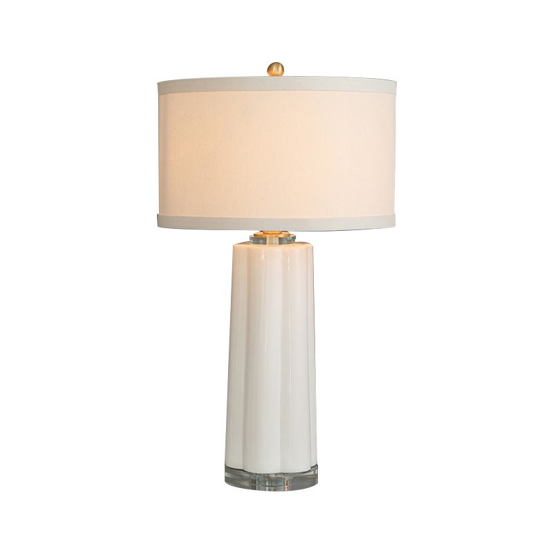 Luce da comodino in tessuto rotondo in ceramica Modernismo 1 Testa Lampada da tavolo da tavolo bianco