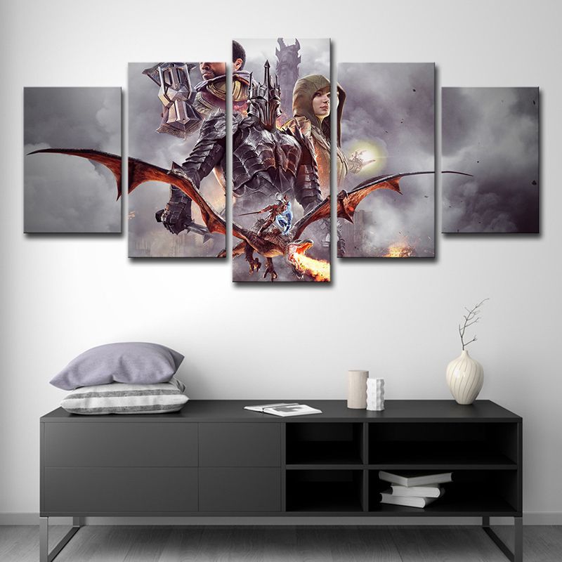 Grey Kids Canvas Art Digital Print Middle-Earth Shadow of War Scene Wall Decor for Home