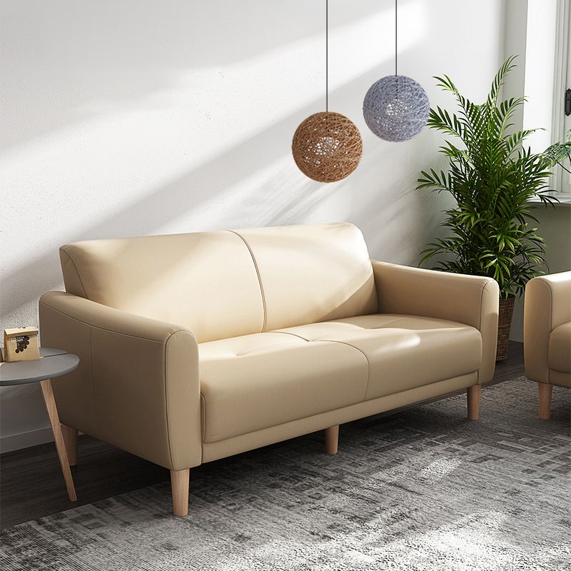 Modern Square Arm Stain Resistant Settee Couch in Orange/Ivory Cushions