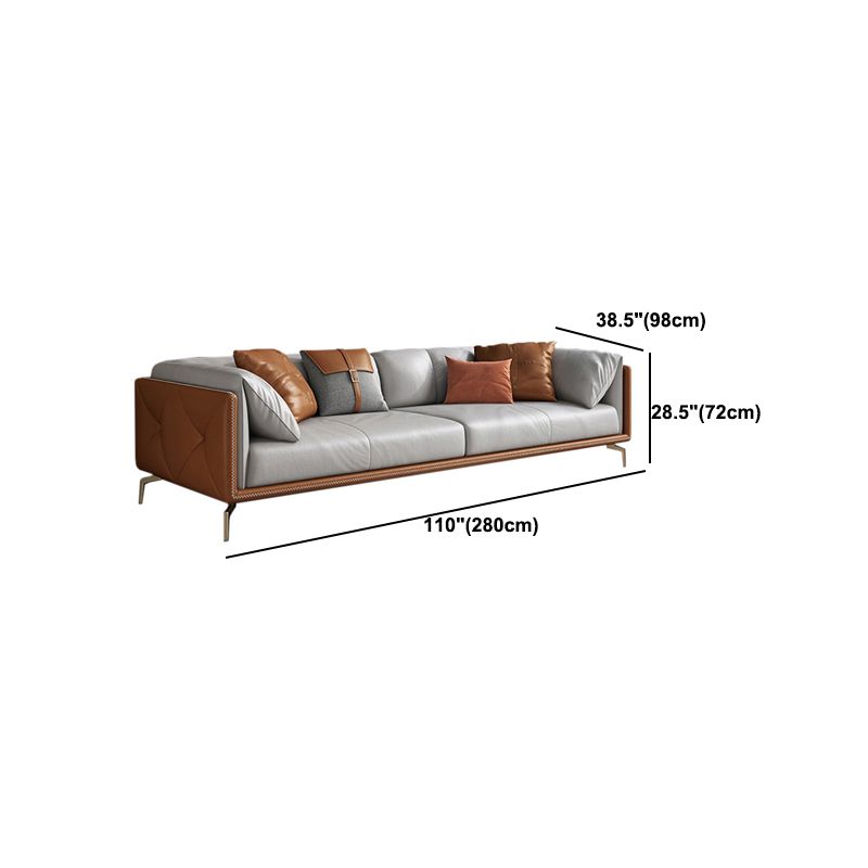 Contemporary Genuine Leather Pillow Top Arm Sofa Cushions Standard Sofa