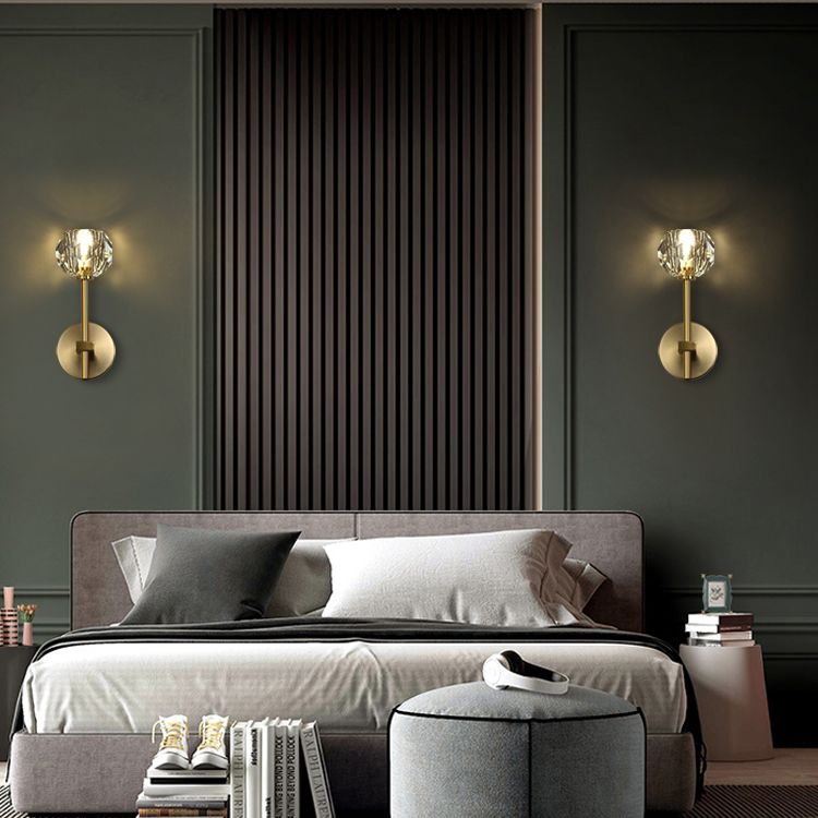 Gold Crystal Wall Lamp in Modern Luxury Style Copper Globe Wall Sconce for Bedroom