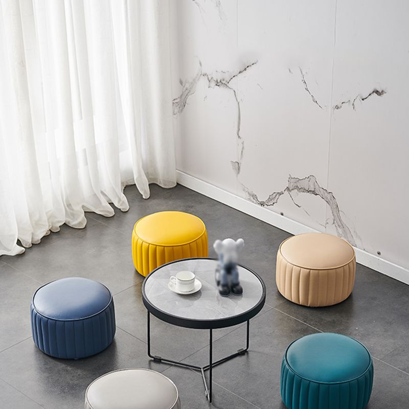 Modern Water Resistant Pouf Pure Color Round Leather Indoor Pouf