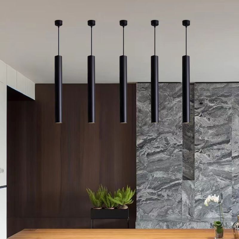 Luces colgantes de forma de cilindro Lámparas colgantes de metal de estilo contemporáneo en negro