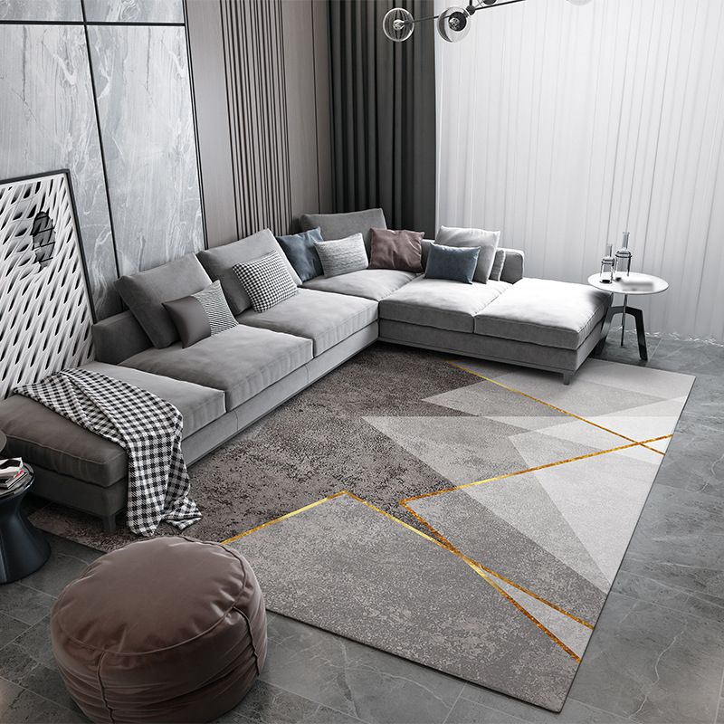 Gray Modern Rug Polyester Color Block Rug Washable Rug for Living Room