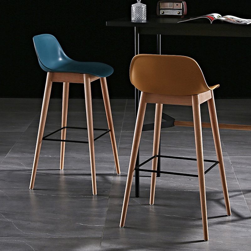 Nordic Style Plastic Wood Barstool 4 Legs Backrest Colorful Bar Stool, Set of 2