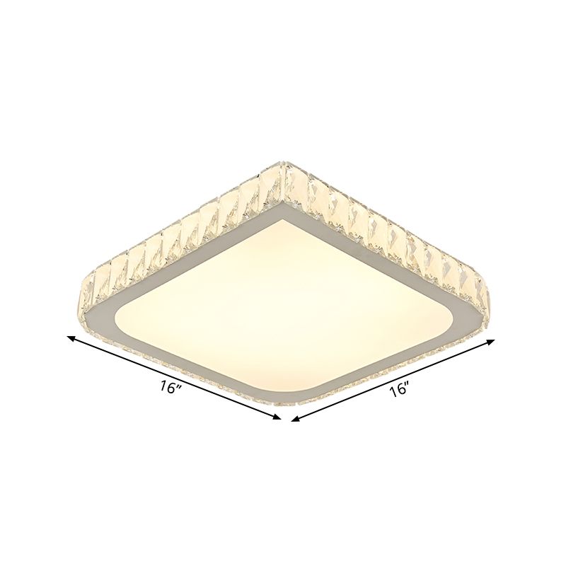 LED Bedroom Flush Light Fixture Simple Chrome Close to Ceiling Lamp with Square Crystal Shade