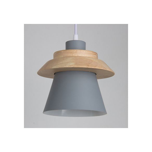 Coolie Shade Stairway Hanging Light with Wood Deco Metal 1 Light Asian Style Pendant Light