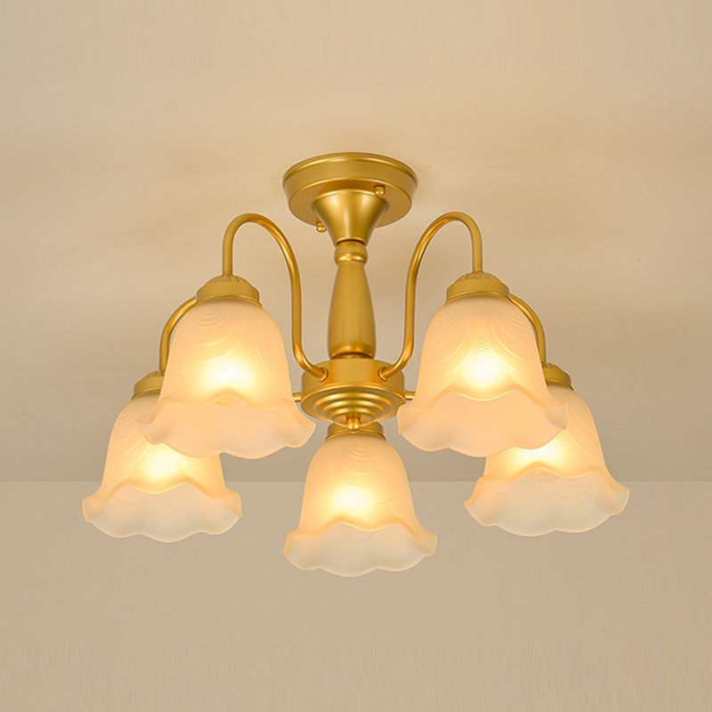 Traditional Flower Ceiling Lamp Frosted Glass Semi Flush Mount Light for Dining Room