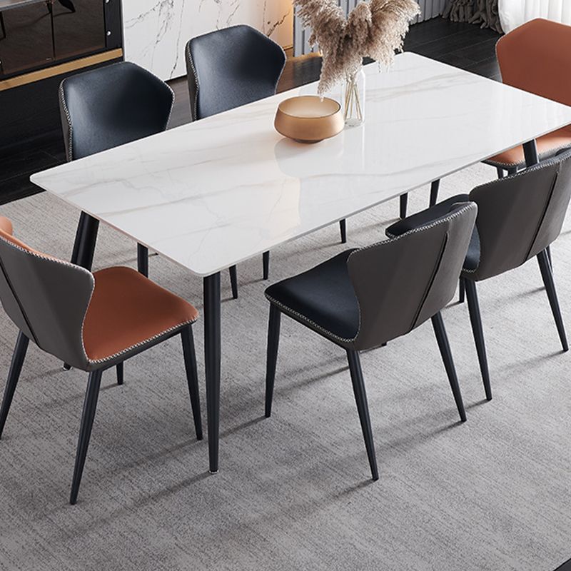 Metal Industrial Rectangle Dining Table Sintered Stone Top Indoor Table with Black Legs