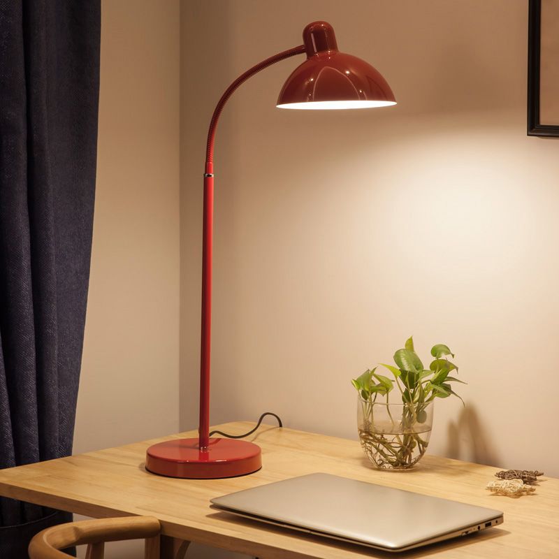 Bowl Shade Flexible Reading Lamp Macaron Style Metal 1 Bulb Bedroom Table Light