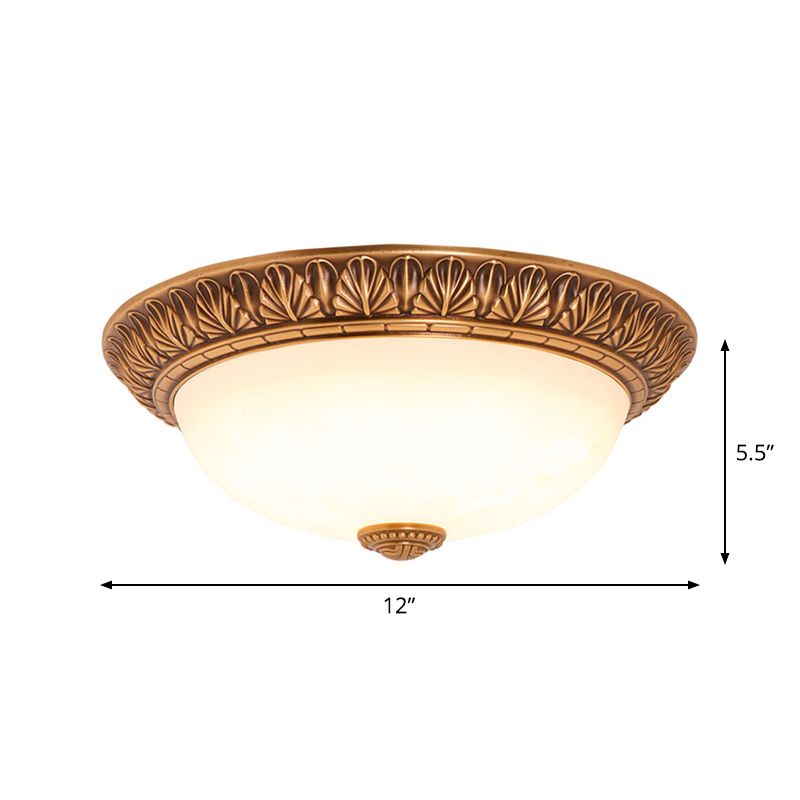 Cream Glass Bronze Flush Mount Light Flower/Leaf/Floral-Trimmed Bowl Traditional LED Ceiling Light Fixture, 12"/16" W