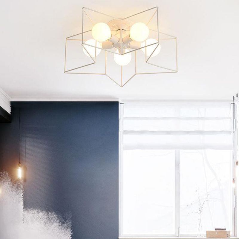 Metal Star Shape Flush Mount Light Industrial 5 Lights Flush Mount Ceiling Fixture
