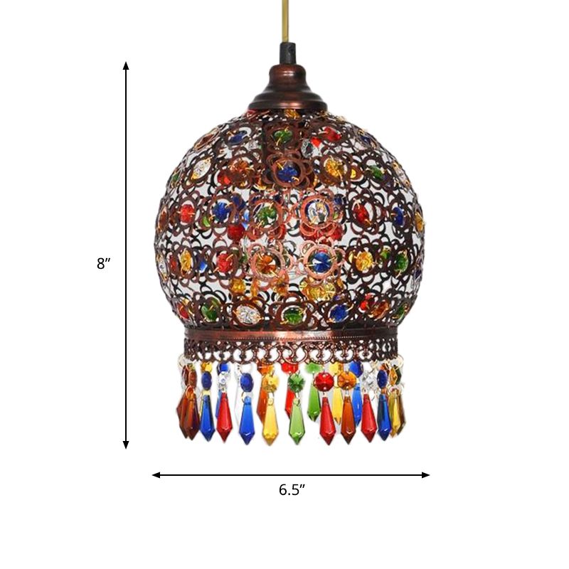 Metal Copper Hanging Pendant Light Sphere 1 Head Bohemian Drop Lamp for Dining Room