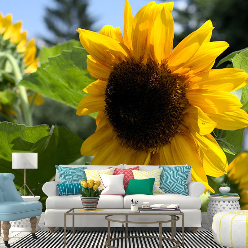Sunflower Flower Mural Wallpaper for Bedroom Decorative Wall Art, Personalized Size