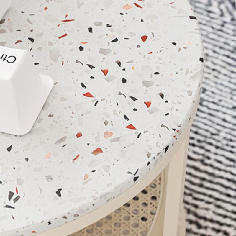 Contemporary Coffee Table White Round Slate Coffee Cocktail Table