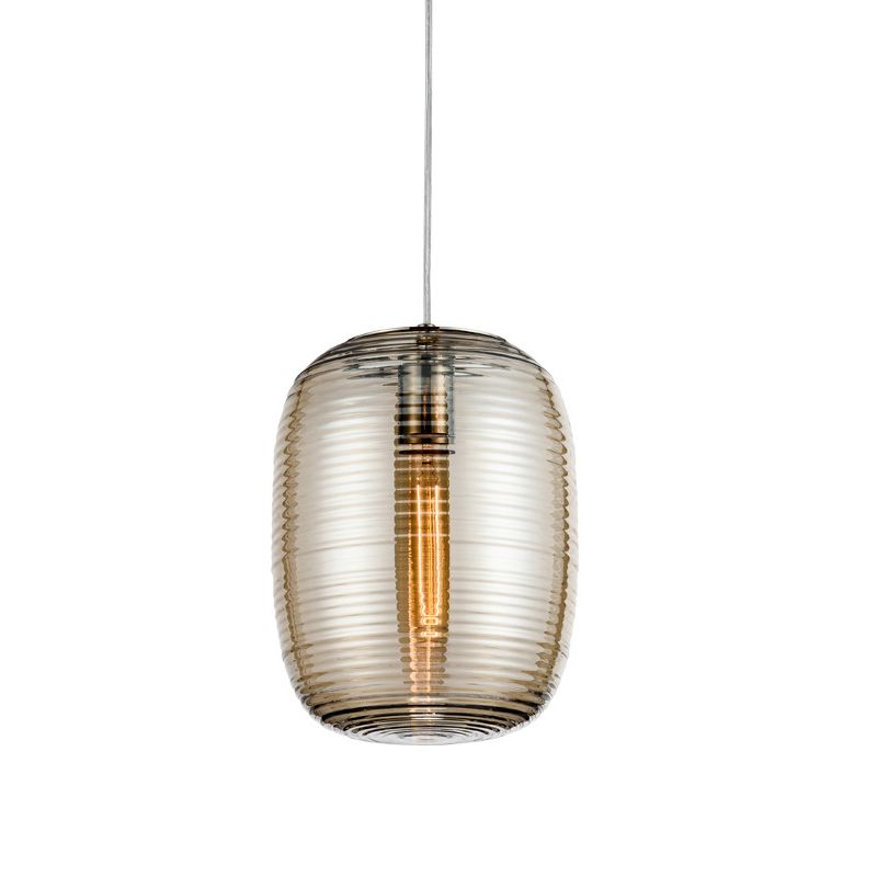 Simple Cylindrical Hanging Light Cognac Wavy Glass Single Dining Room Drop Pendant