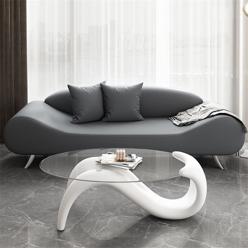 Faux Leather Armless Curved Sofa 27.55" Wide Contemporary Sofa, Stain Resistant