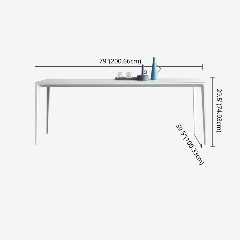 Modern Sintered Stone White Dining Set with Rectangle Tabale and Metal Base Dining Room Set