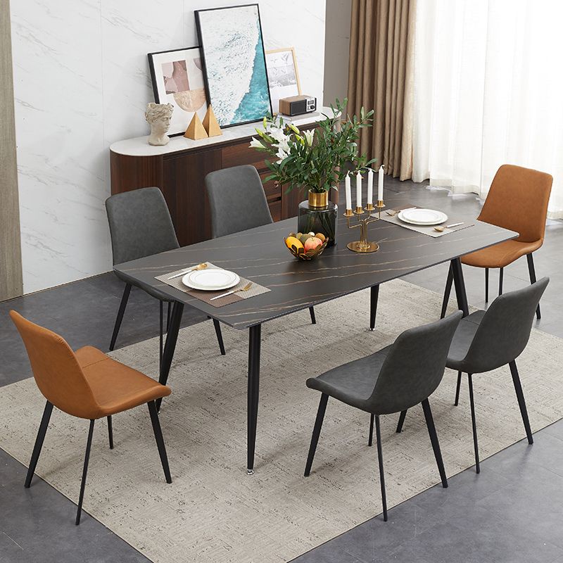 Modern Sintered Stone Black Dining Table Set with Rectangle Table and 4 Legs Base Home Dining Set
