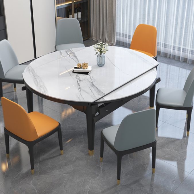 Modern Extendable Dining Table White Round Stone Tabletop for Dining Room