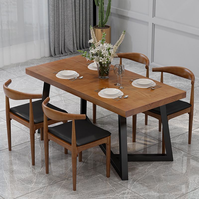 Rectangle Dining Table Simplicity Dinner Room Solid Wood Table with Metallic Base