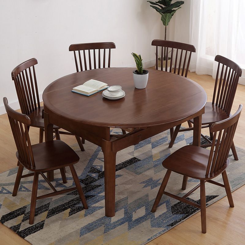 Minimalist Solid Wood Dining Room Set with Round Top and 4 Legs Base Formal Table Set