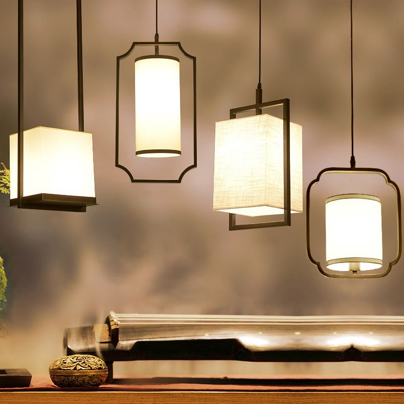 Éclair de suspension ombragée en tissu Minimaliste à 1 léger pendentif en noir et blanc pour couloir