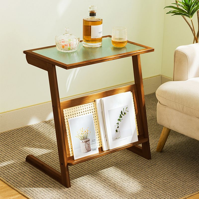 Rustic Abstract Side Table Rectangular Rattan Sofa Side Accent Table