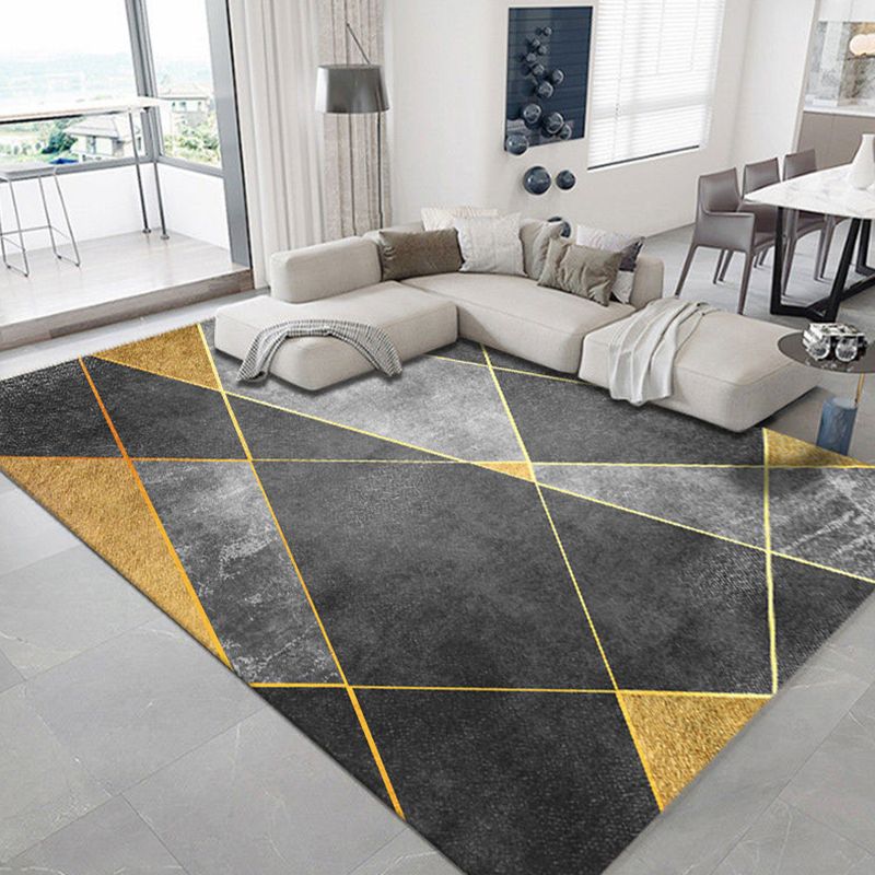 Gray Tone Carpet Modern Geometric Area Rug Polyester Washable Carpet with Non-Slip Backing