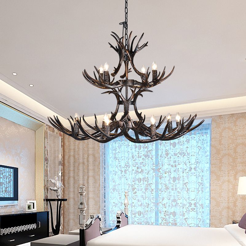 3/5/6 Heads Resin Chandelier Vintage Style Black Candelabra Living Room Pendant Light with Adjustable Chain