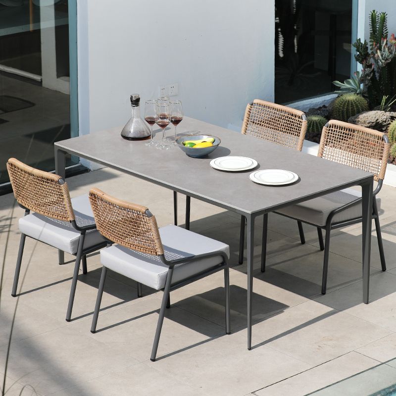 Modern Style Stone Courtyard Table Geometric Aluminum Base Outdoor Table