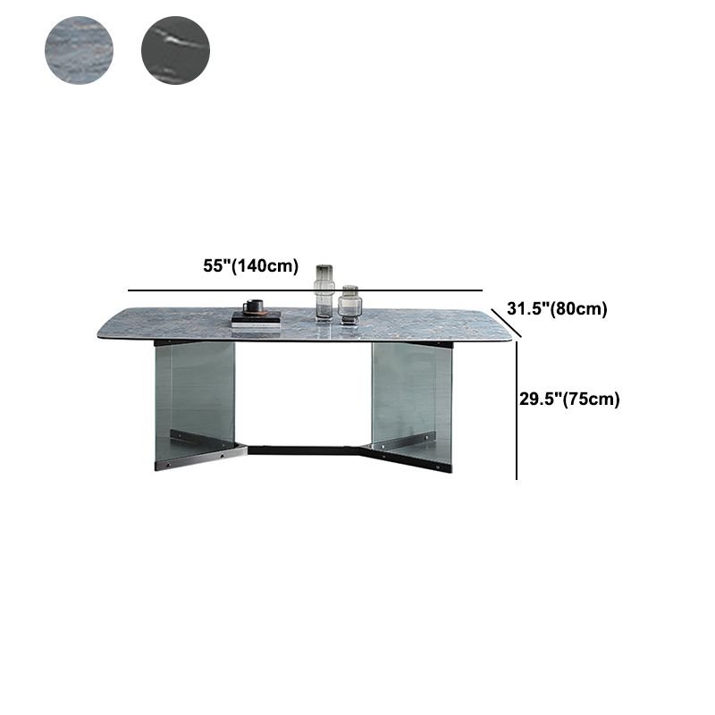 Modern Glass Base Table Rectangle Stone Top Dining Table for Kitchen