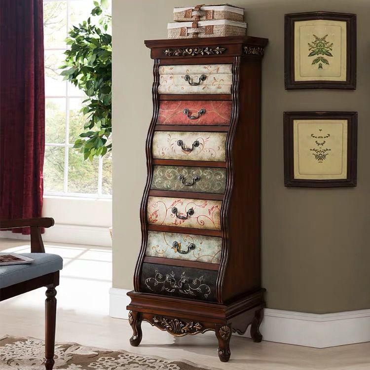 Traditional Storage Chest Solid Wood Dresser with 7 Drawers , 16.5 Inch Width