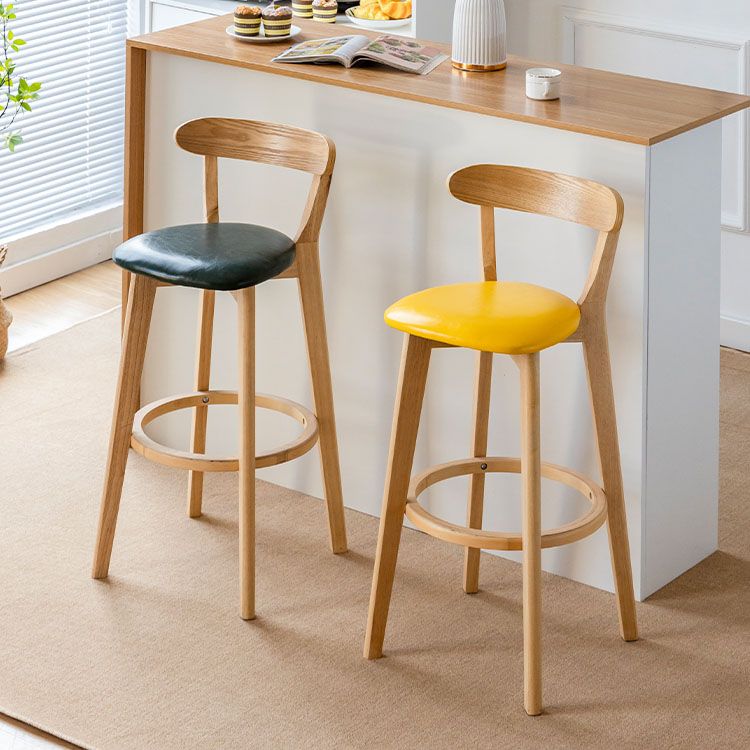 Nordic Solid Wood Bar Stools Upholstered  Indoor Bar Stool with Natural Base