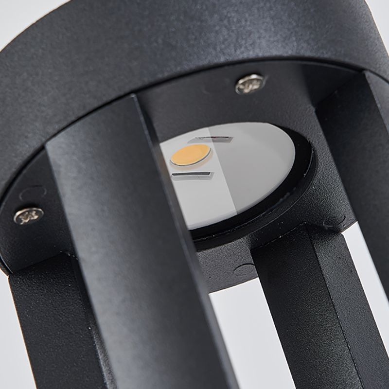 Contemporary Metal Pillar Lamp Geometric Shape Outdoor Waterproof Light in Black Finish