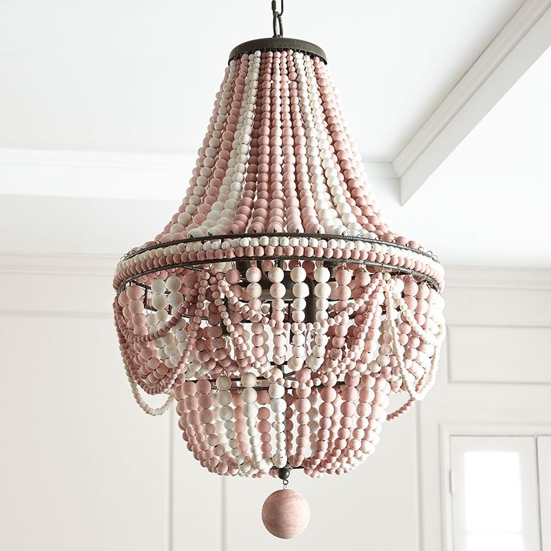 Pink/Blue Laser Cut Empire Chandelier Nordic Wood 8 Heads Pendant Lighting Fixture with Spherical Drop