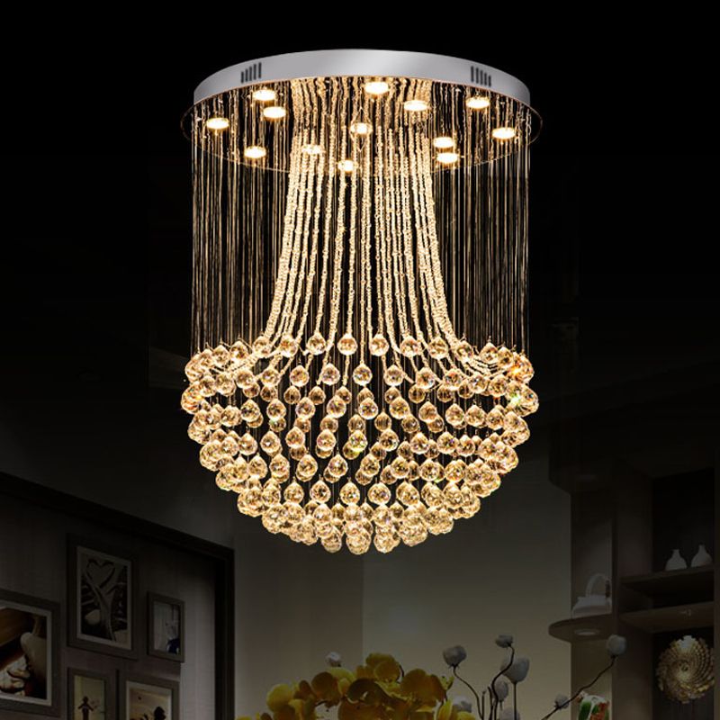 Crystal Mushroom Flush Mount Contemporary 13 Lights Flushmount Ceiling Lamp in Edelstahl