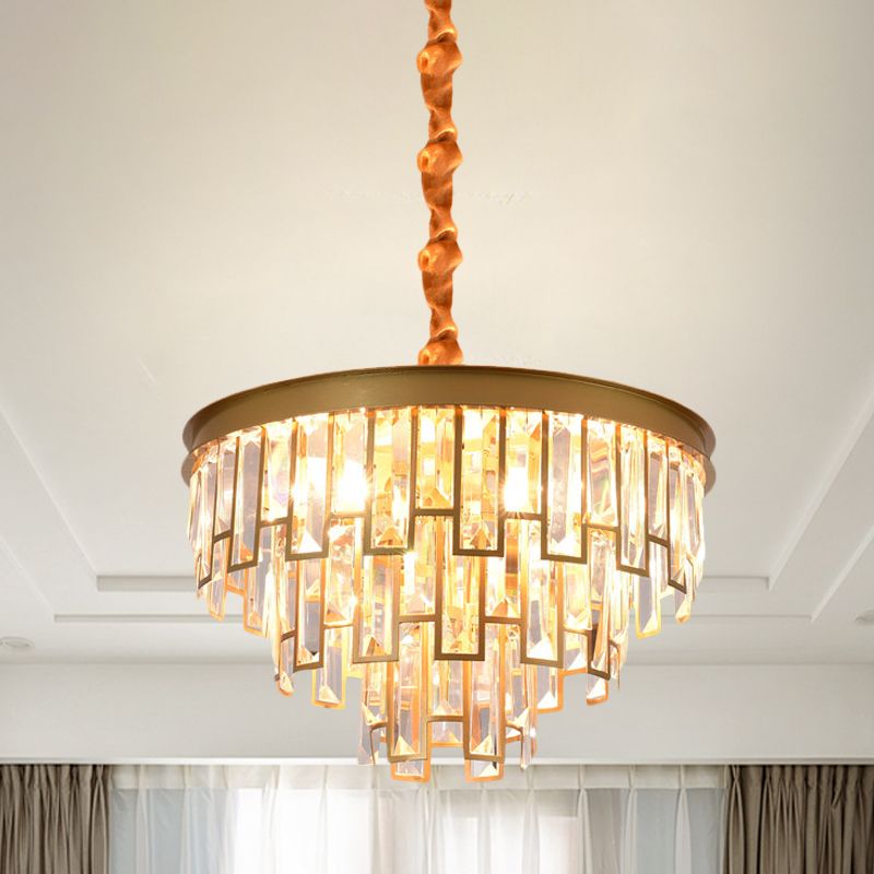 4/6 Lights Chandelier Pendant Retro Conical Crystal Panel Hanging Ceiling Light in Gold