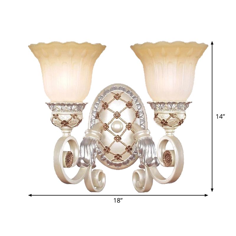 French Country Blossom Wall Sconce 1/2-Light Opaline Glass Wall Lighting Idea with Swirl Arm in Gold