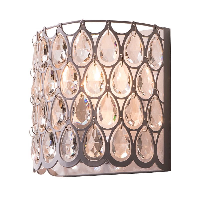 Wit halfcilinder sconce platteland kristal 1 lichte slaapkamer muurverlichting armatuur
