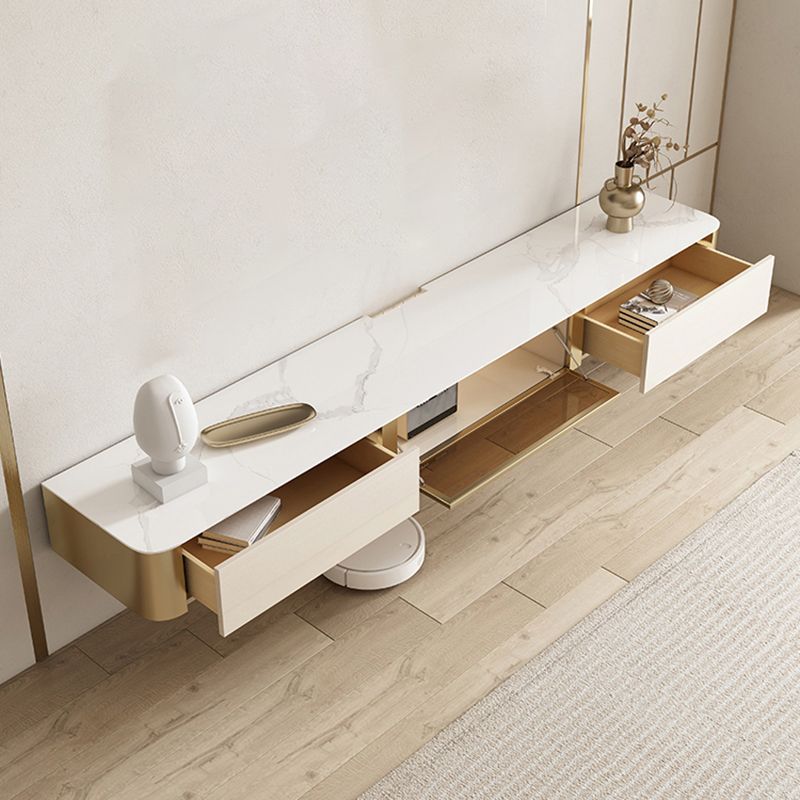 Glam Style Stone TV Stand Enclosed Storage Floating TV Cabinet