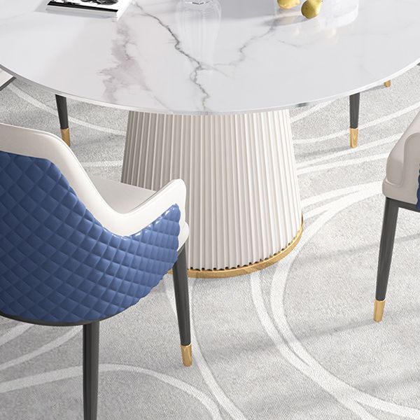 Sintered Stone White Table for Restaurant Luxury Round Dining Table with Pedestal Base