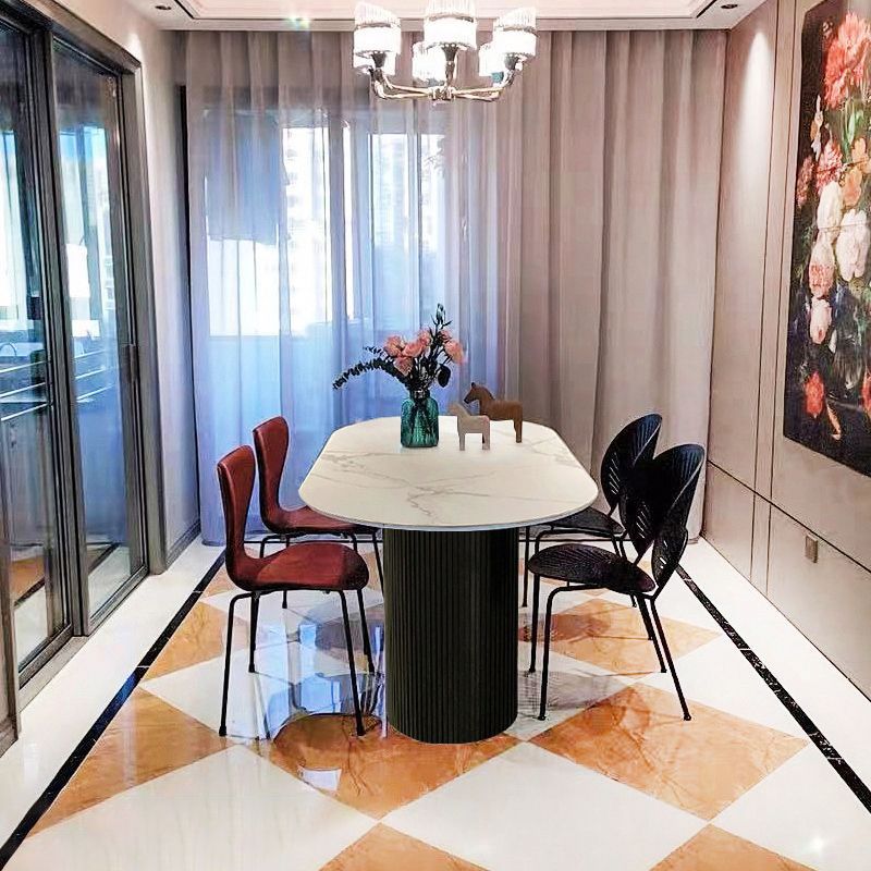 Table à manger en pierre fritrée de style moderne avec une double base de piédestal double