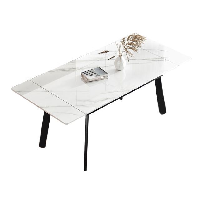 Modern Rectangle Dining Table Sintered Stone 4 Legs Table with Black Frame