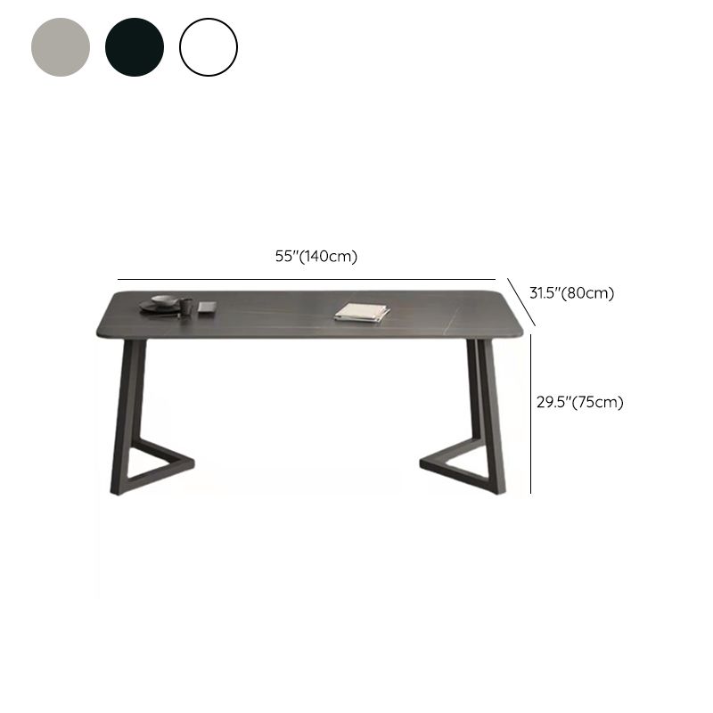 Modern Matte Finish Dining Table for Home Stone Top Dinette Table with Metal Sled