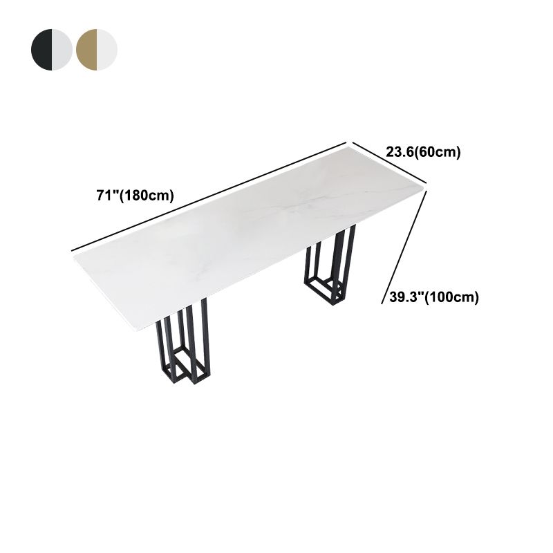 Industrial Marble Bar Table with Rectangle Table Top Double Pedestal Table - 39" H