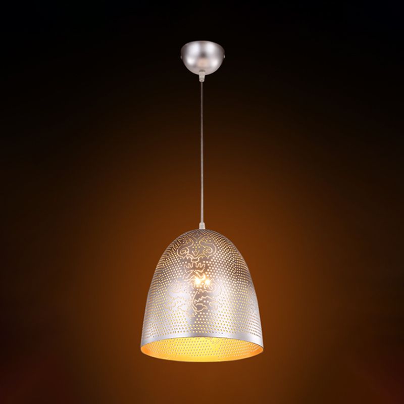 1 Bulb Dome Hanging Light Traditionary Metal Suspended Lighting Fixture in Silver